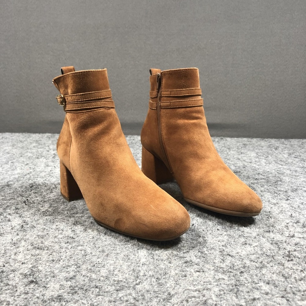 Paul Green Ankle Booties Womens 9.5 Brown Suede Buckle Block Heel‎ Zip Casual